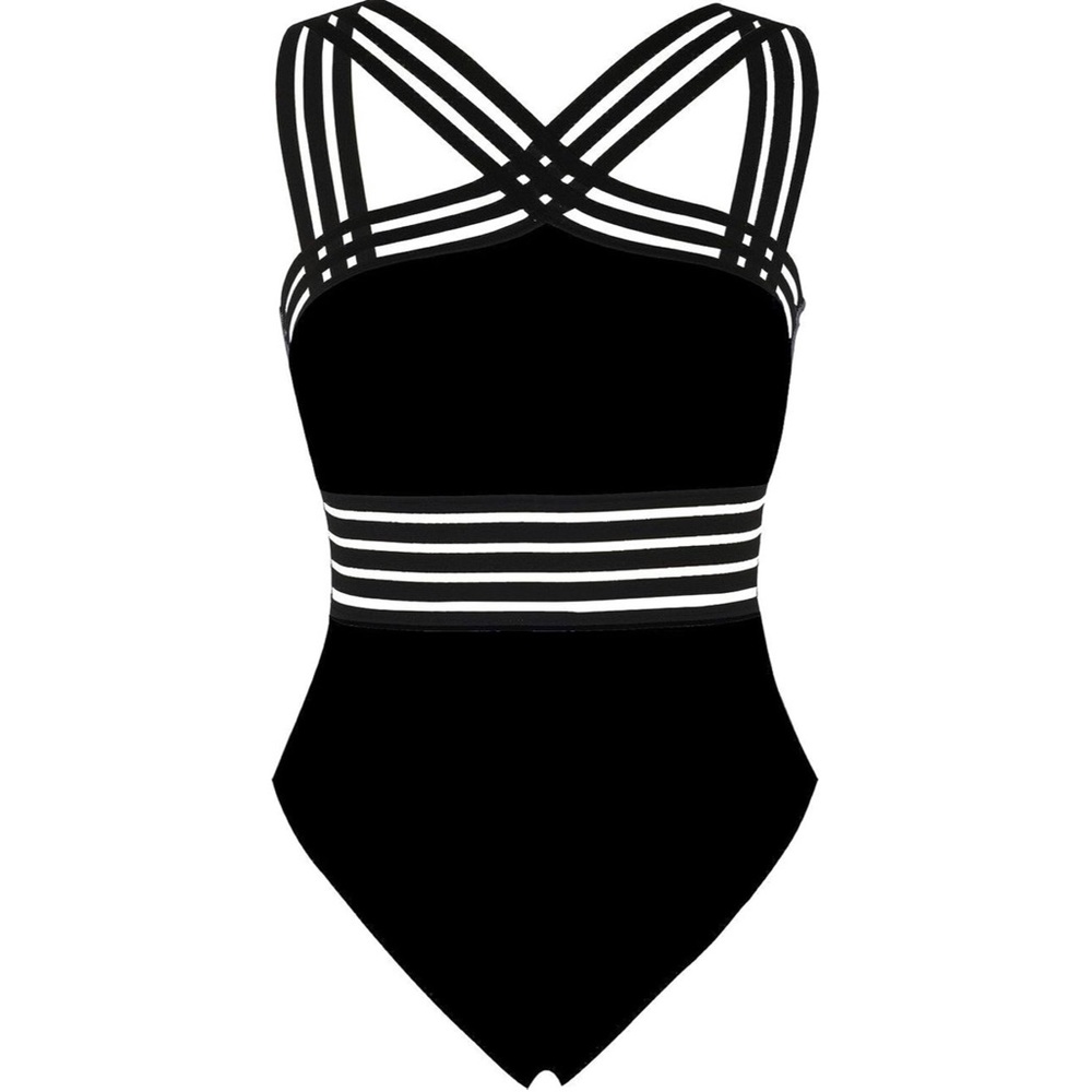 Hilor | Women's Front Crossover Hollow Bathing Suit Monokini, Black